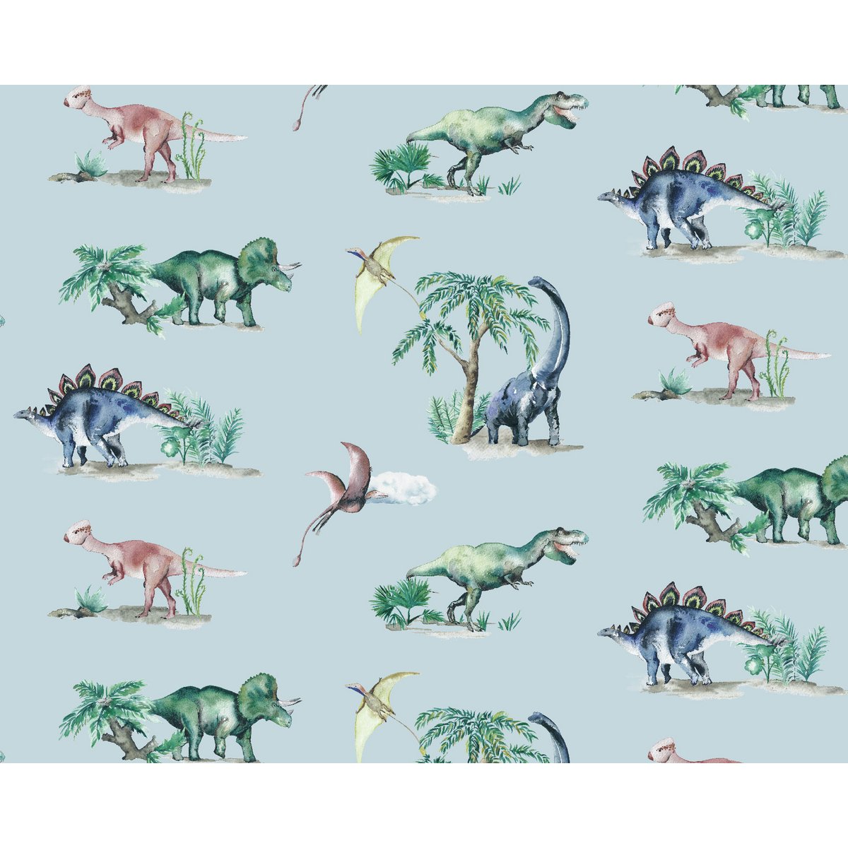 Carta da parati per bambini Dinosauri - Colore azzurro