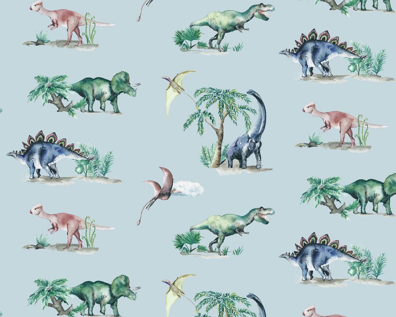 Carta da parati per bambini Dinosauri - Colore azzurro