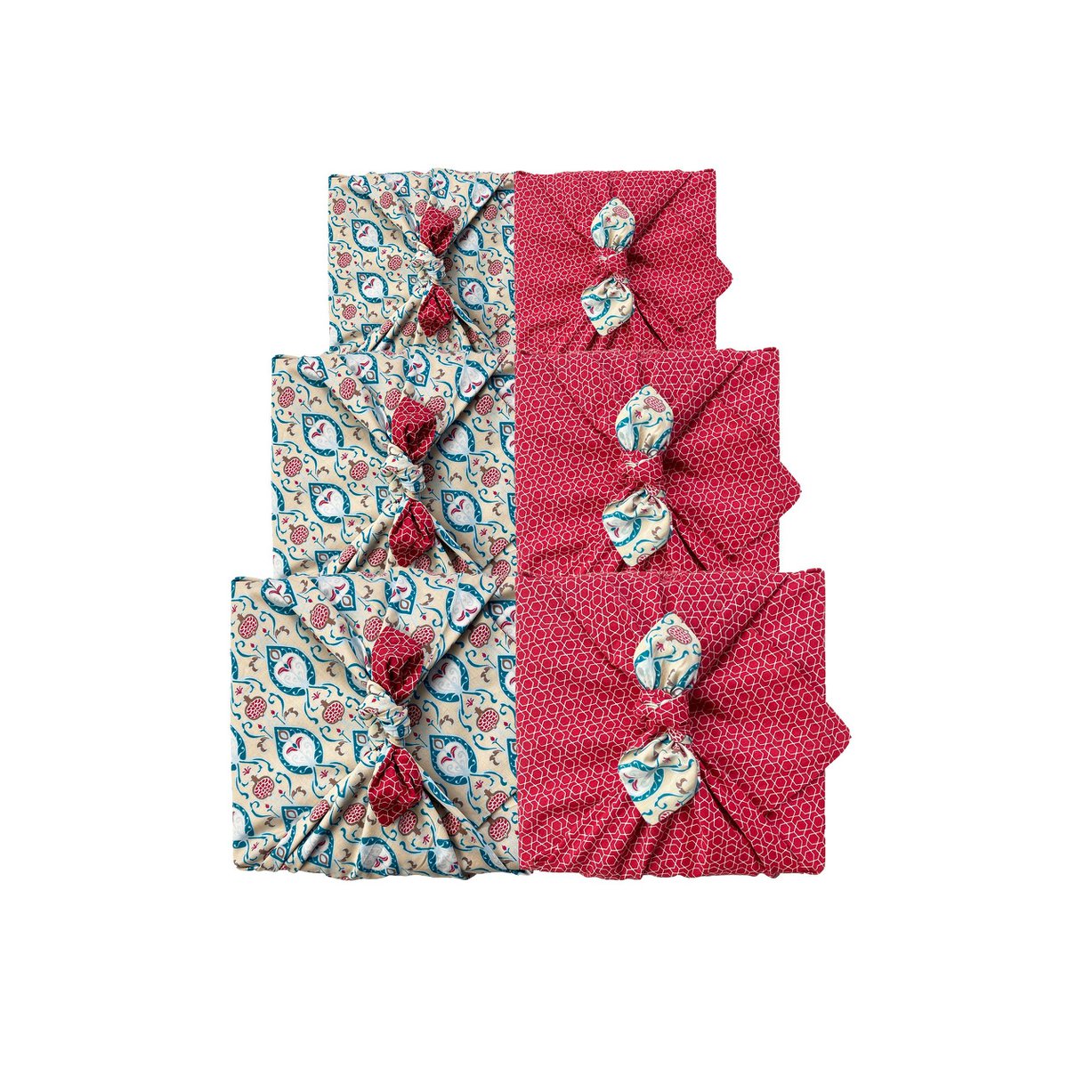 Furoshiki gaveindpakning - 6 stykke Teal & Cherry Bundle - Stof gaveindpakning