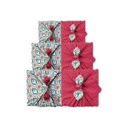 Envoltura de regalo Furoshiki - Paquete de 6 piezas de color verde azulado y cereza - Envoltura de regalo de tela