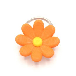  Orange daisy flower keychain with yellow center, soft silicone material, floral design charm.