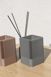 Modern Ribbed Square Organizer in Earthy Tones – Minimalist Desk, Vanity, or Home Storage Solution, Minimalist Modern Office Design Deco