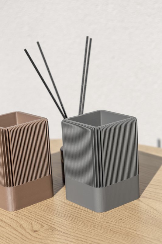 Modern Ribbed Square Organizer in Earthy Tones – Minimalist Desk, Vanity, or Home Storage Solution, Minimalist Modern Office Design Deco