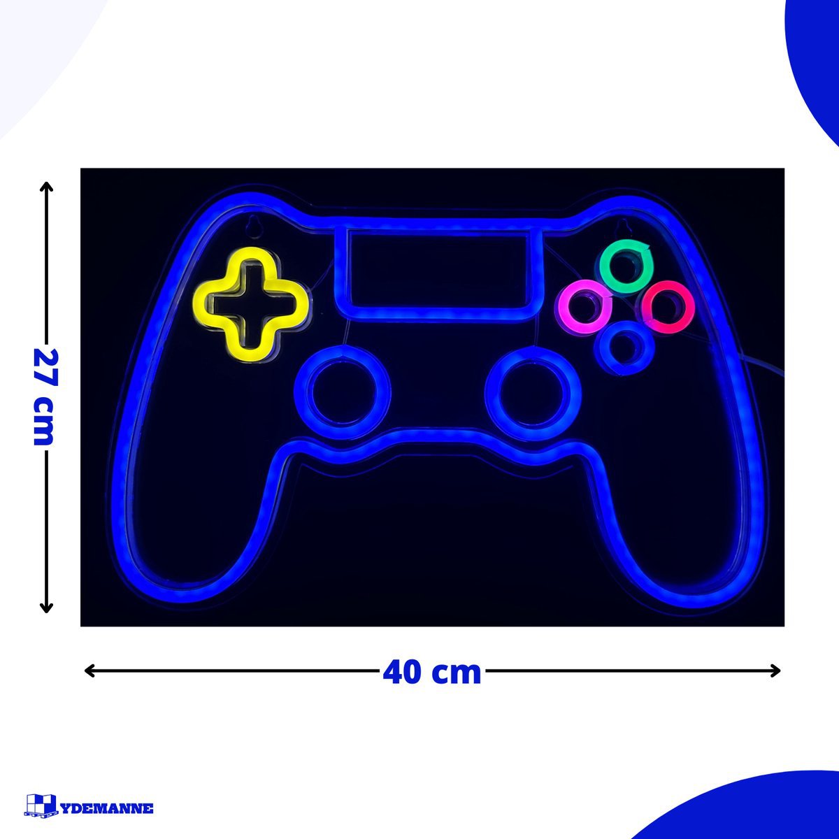 Neon Lamp - Game Controller Blue - Incl. Hanging hooks - Neon Sign -27 x 40 cm
