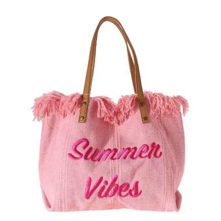 Sac fourre-tout en toile grande capacité avec lettres brodées, sac à main pour femme, sac de plage tissé, sac à bandoulière