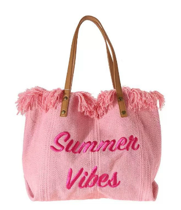 Borsa tote in tela di grande capacità con lettere ricamate, borsa da donna, borsa da spiaggia intrecciata, borsa a tracolla