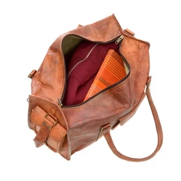 Borsa da viaggio marocchina in pelle "4 bordi" fatta a mano - Borsone Voyager artigianale da 22" (55 cm) con organizzazione a tripla tasca