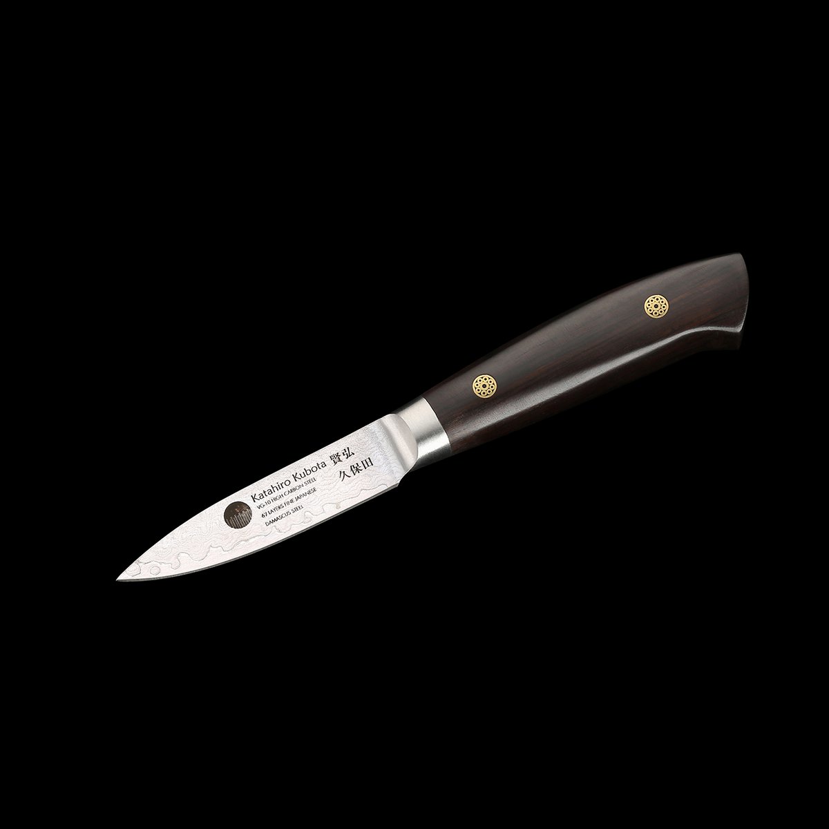 KATAHIRO KUBOTA zeis 3st. Koks-/Santoku-messenset gemaakt van damast en ebbenhouten handvat