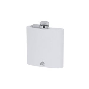 WHITE 175 ML HIP FLASK WITH BODY MADE OF RECYCLED ST.STEEL AND SCREW-ON SAFETY CAP. ERGONOMIC DESIGN + BODY IN MATTE FINISH.