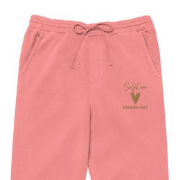 Self Love Unisex barwione pigmentowo spodnie dresowe z haftem w kolorze starego złota - spodnie dresowe unisex