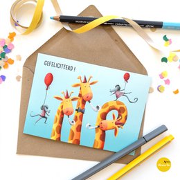 wenskaart giraffen feest (gevouwen)