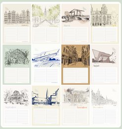 Verjaardagskalender Amsterdam Icons - Annet Weelink Design Amsterdam Schetsen - A4 - Eeuwigdurende Kalender - Premium Papier