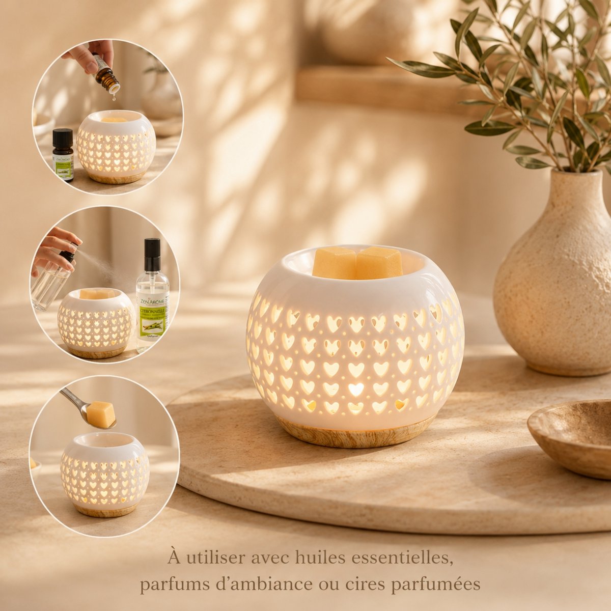 Brûle Parfum Céramy Coeur – Bougeoir en Céramique Laquée – Diffusion Cires Parfumées, Huiles Essentielles – Idée Cadeau Déco