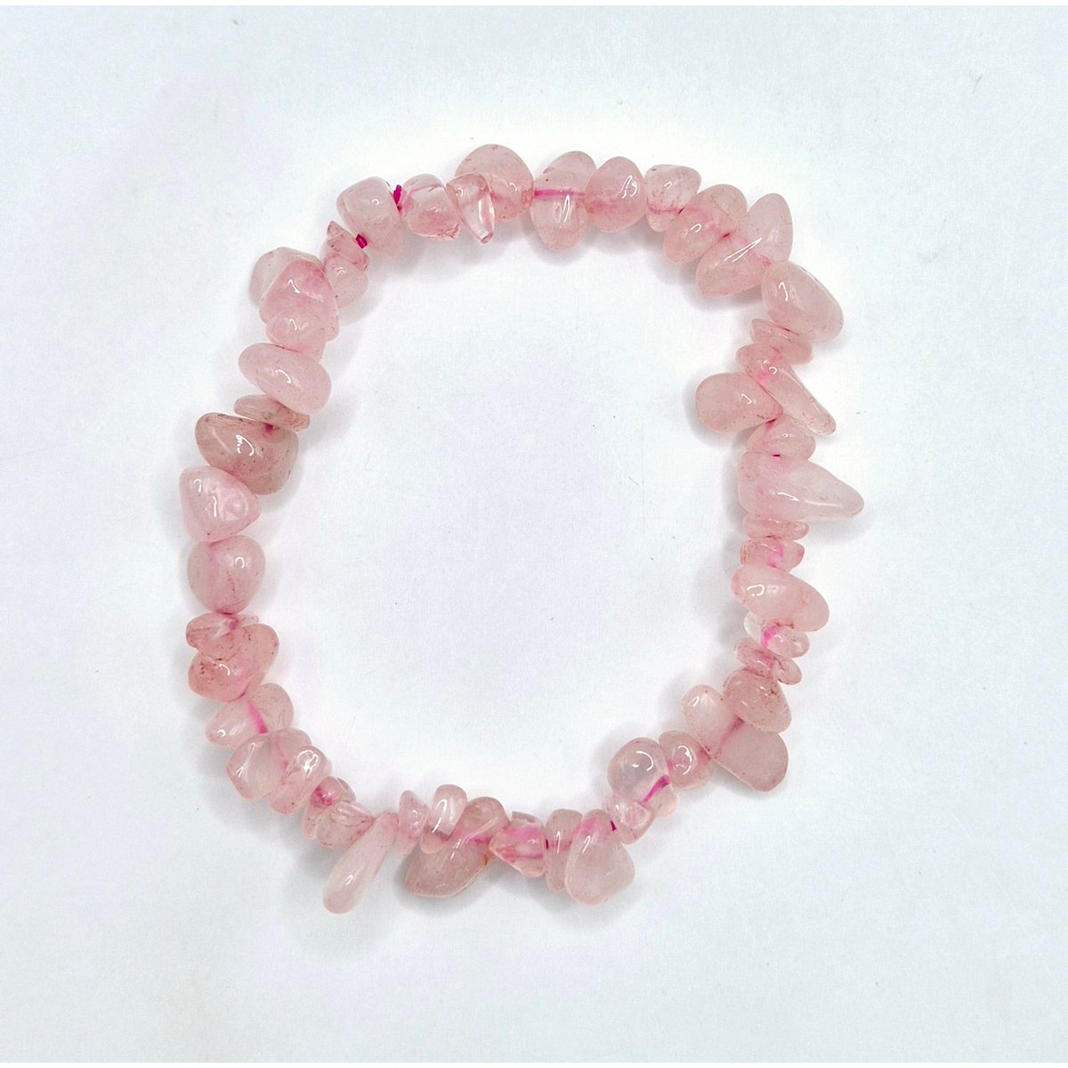 Pulsera con chips de piedras preciosas de cuarzo rosa y cristal - 19 cm