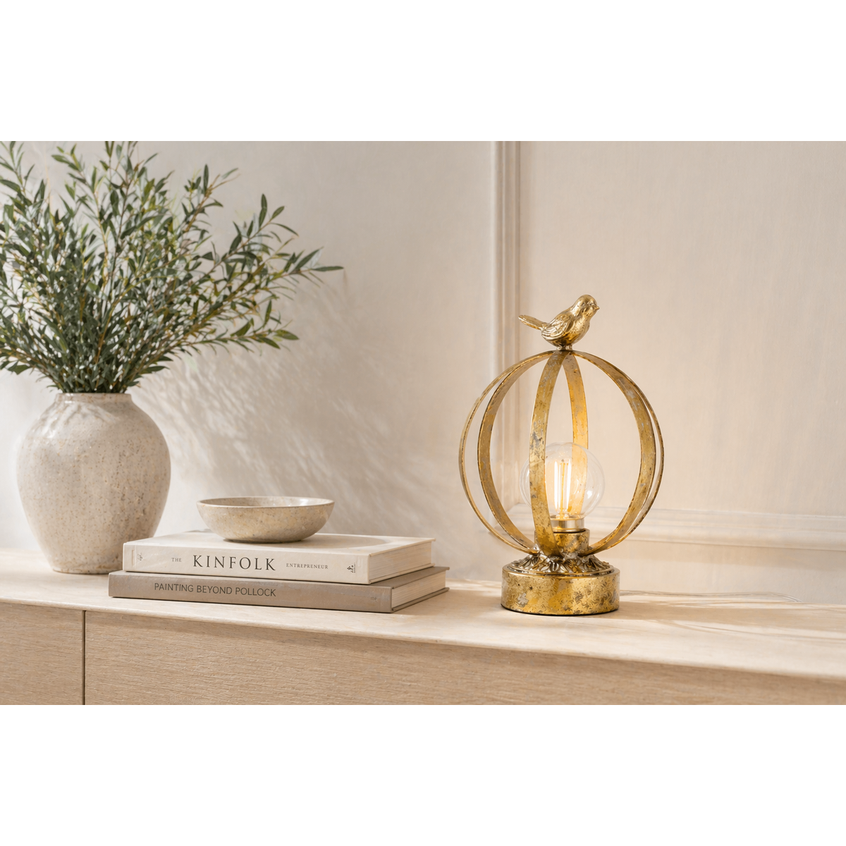 Small lamp with bird h 20 d 14 cm in metal