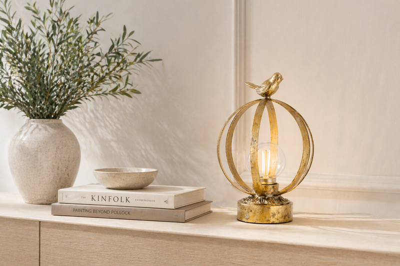 Small lamp with bird h 20 d 14 cm in metal