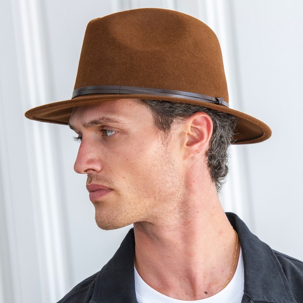 CHAPEAU FEUTRE - lien cuir, bord cousu