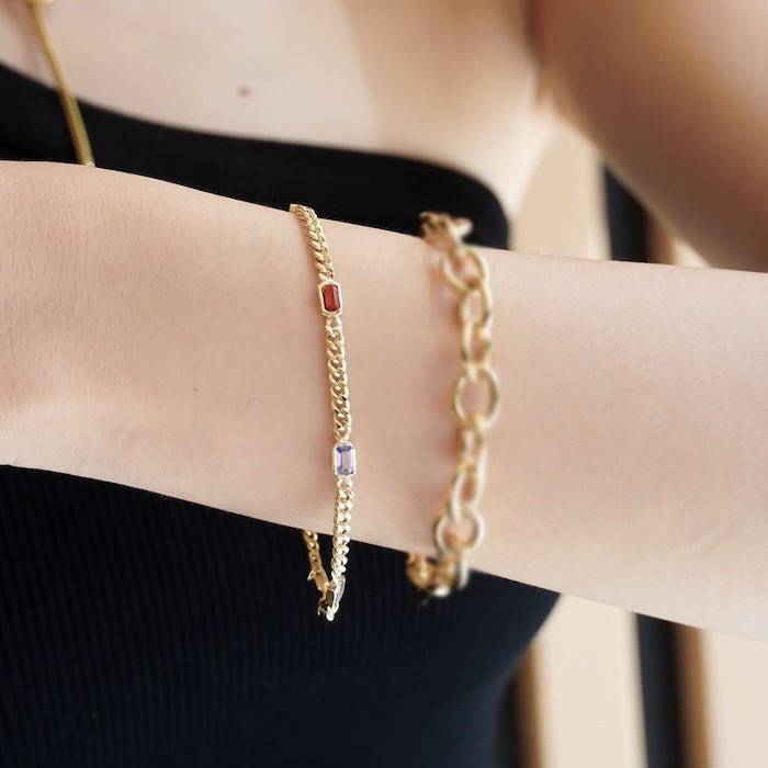 Bracelets à chaîne cubaine vermeil doré avec des pierres arc-en-ciel