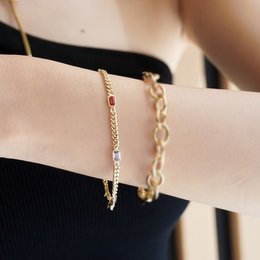 Bracelets à chaîne cubaine vermeil doré avec des pierres arc-en-ciel
