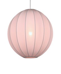 Beige pendant lamp with a round, spherical shape and a diameter of 45 cm.