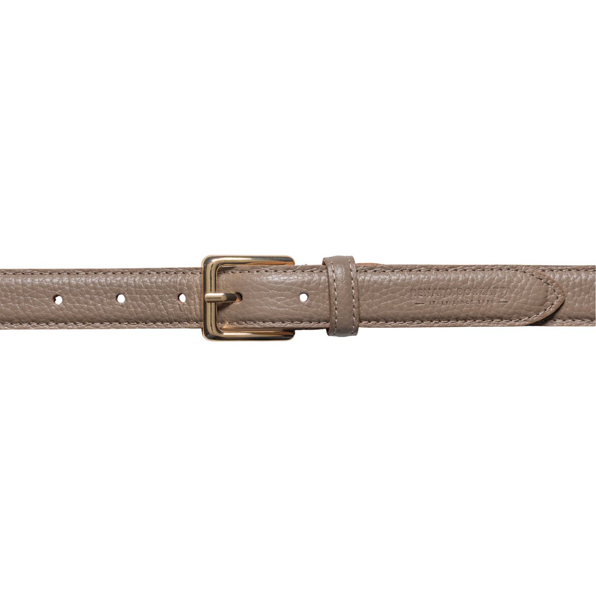 RB4022AQ | Damesriem gemaakt in Italië van echt dollar generfd leer. Gesp met glanzende gouden afwerking. Taupe kleur. Afmetingen: 115 x 2,5 x 0,5 cm (taille 100 cm)
