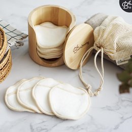 16x White Reusable Cotton Pads 4-Layers + Bamboo Holder
