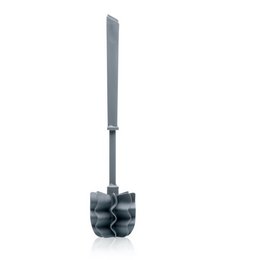 A grey toilet brush with a simple, minimalist design. The brush has a tall, cylindrical shape and a sturdy metal handle.