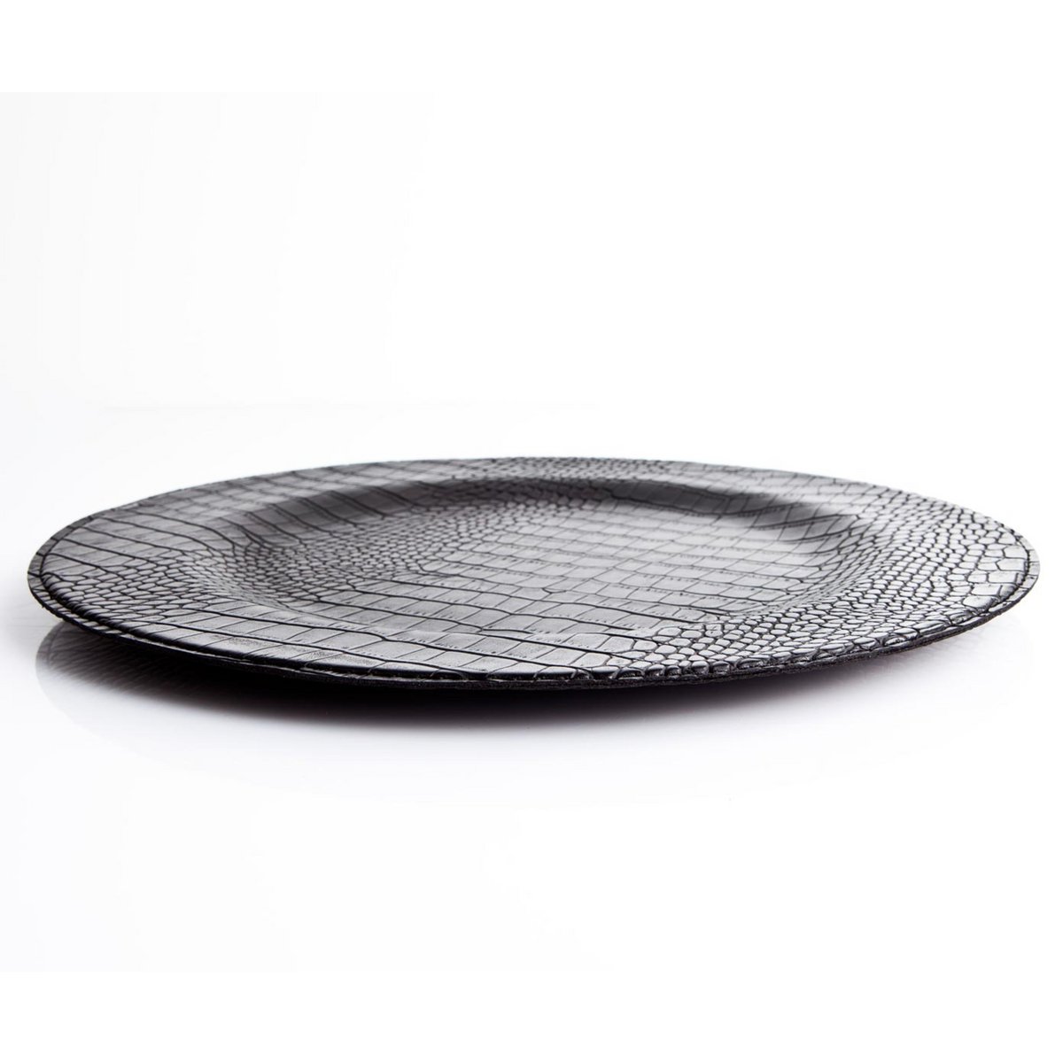 Zwart krokodil rond bord
