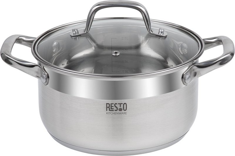 RESTO 92003 Pentola Libra - 3,6 litri - Rotonda Ø20 cm - Acciaio inossidabile - Pentola a induzione - Padella con coperchio in vetro