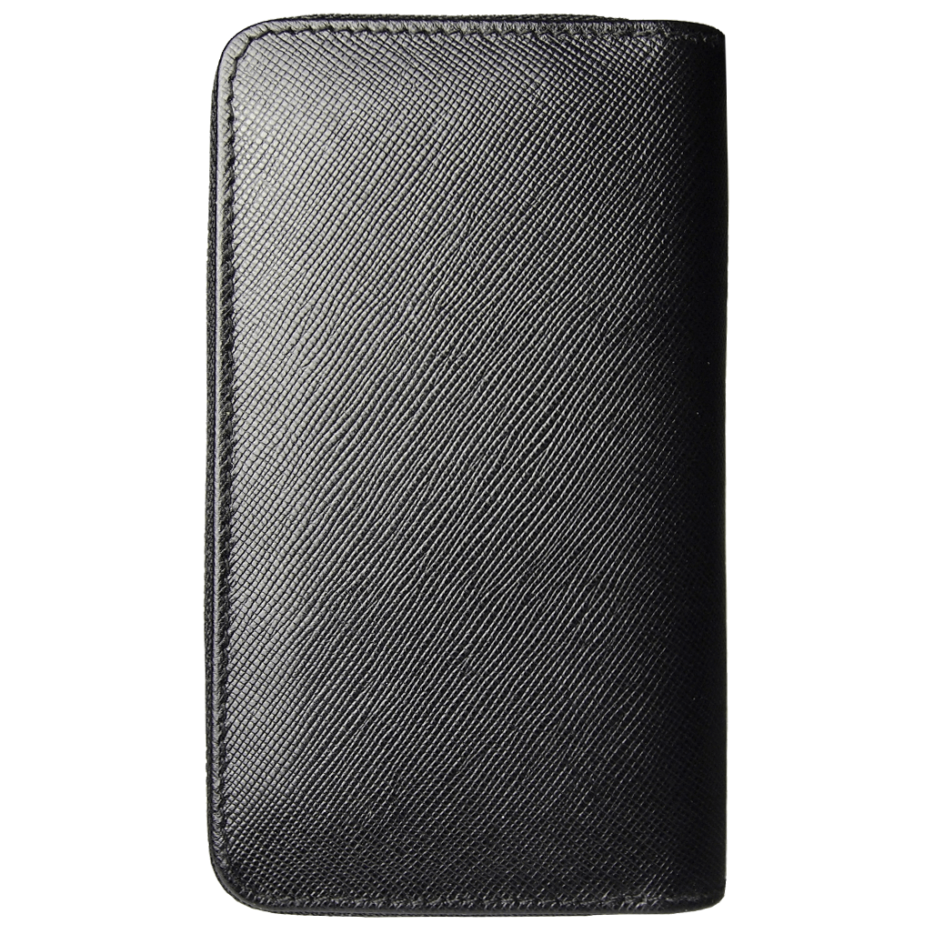 8 Credit Card Dual-Zip Saffiano Leather Wallet Black