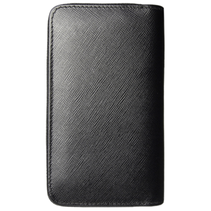 8 Credit Card Dual-Zip Saffiano Leather Wallet Black