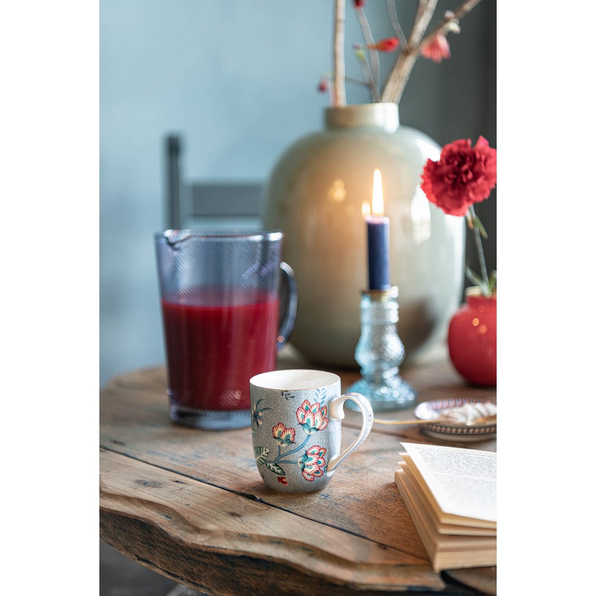 Set/2 Mugs Small Flower Festival Light Blue 145ml