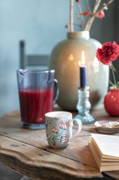Set/2 Mugs Small Flower Festival Light Blue 145ml