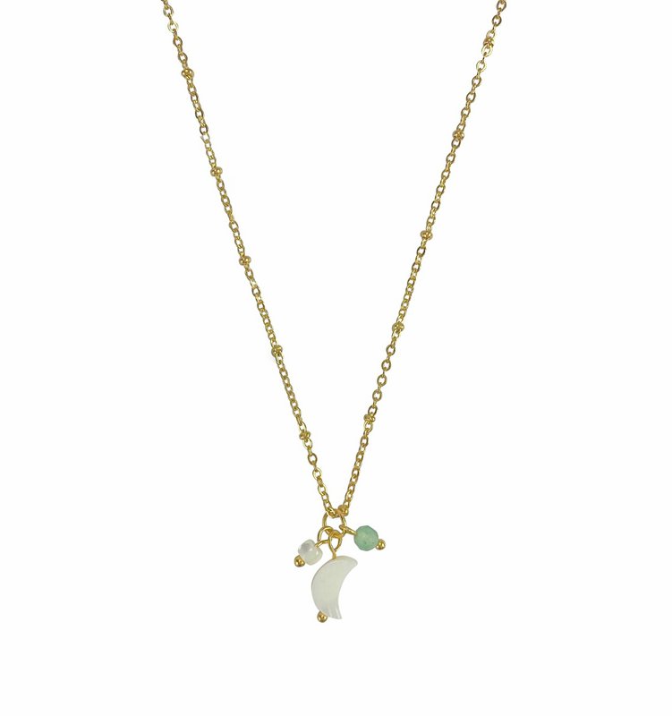 Halskæde Shell Moon & Aventurine - Guld