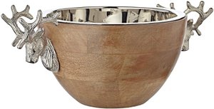 EDZARD bowl snack bowl decorative bowl deer, mango wood, aluminum nickel-plated, length 30 cm, width 20 cm