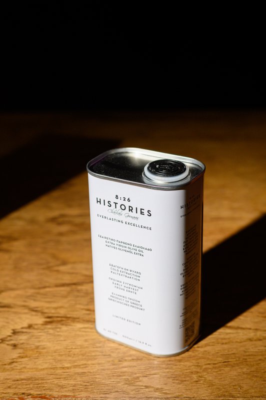 8:26 Histories Organic Extra Virgin Olivenolie 500 ml dåse Premium Single Edition