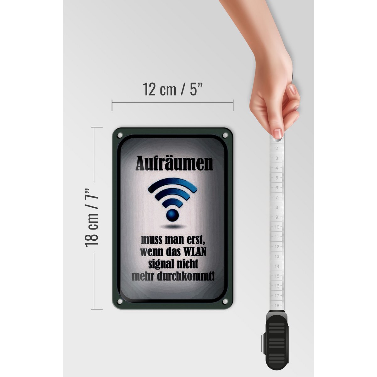 Blikken bordje met de tekst 12x18cm opruimen als WiFi niet aanstaat