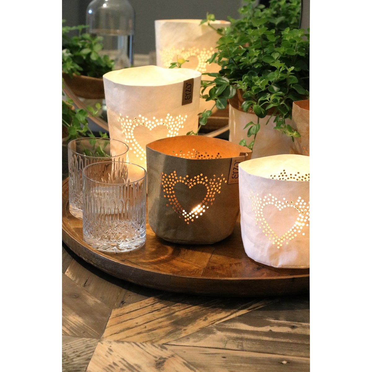 Soporte de luz LED de papel SIZO "Corazón" Natural