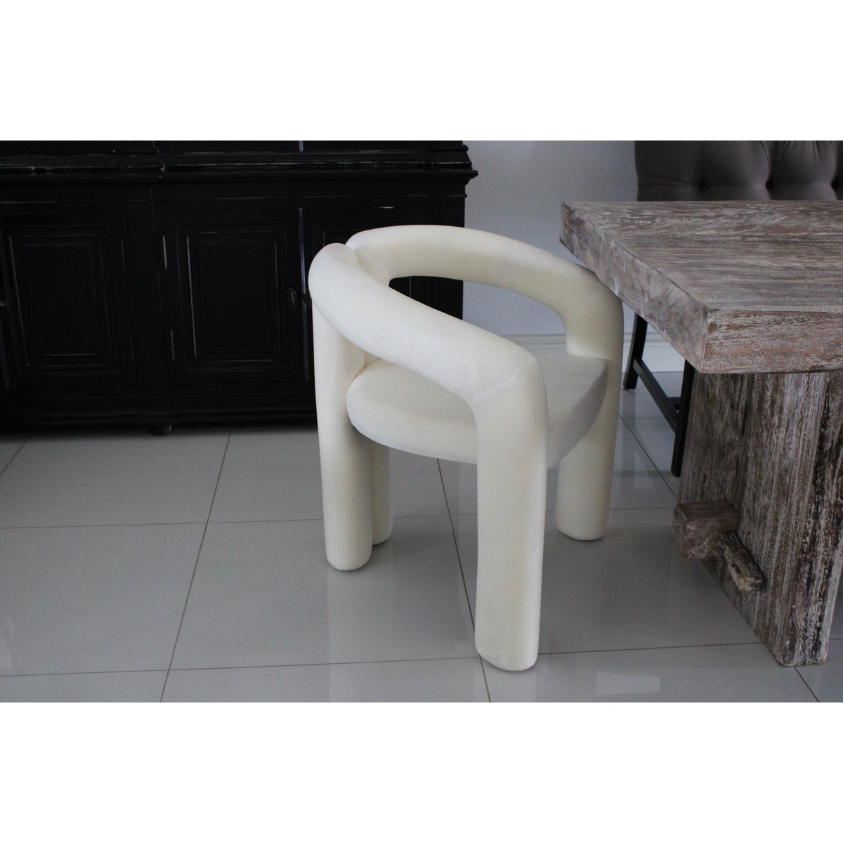 Esszimmerstuhl Japandi White Velvet