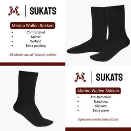 Sukats® 4 of 8 Paar Merino Wol Sokken met badstofzool | Wollen Sokken | Naadloos | Zwart of Navy Blue | Meerdere maten
