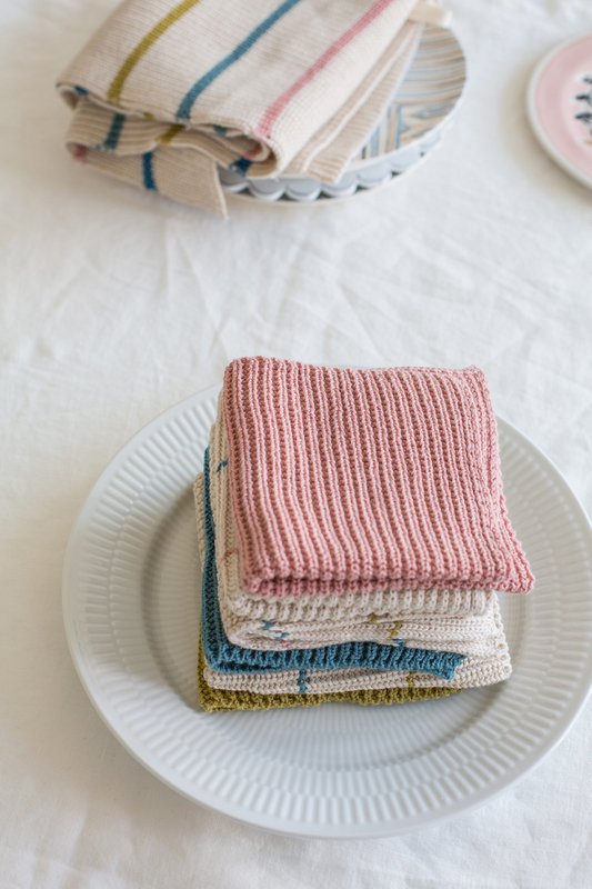 Molly gebreide vaatdoek, roze + streep