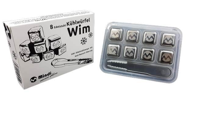 Icecubes "Wim", sæt med 8 inkl. tang, rustfrit stål, højpoleret