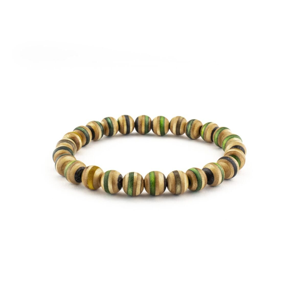 Recycled skateboard Wood bead bracelet, green, strechable, unisex, 8mm beads