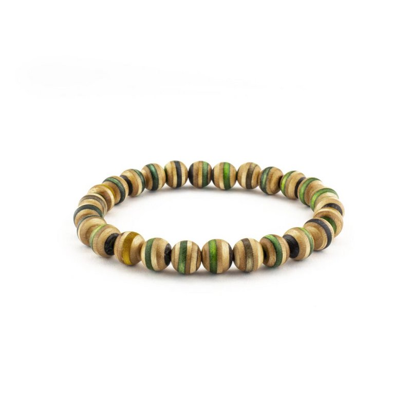 Pulsera de cuentas de madera de monopatín reciclado, verde, estirable, unisex, cuentas de 8 mm