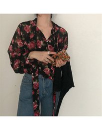 Dames Retro Bloemen Chique Chiffon Lente Herfst Mode Vetersluiting Ontwerp Zachte Vrouwelijke Shirts Top Ins