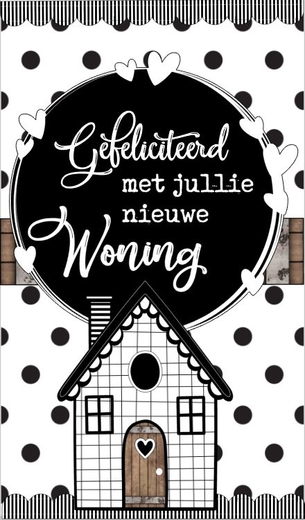 Lille kort 5 gange 8,5 cm med tekst tak tillykke med dit nye hjem.