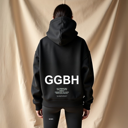 Beige zip-up hoodie with "GGBH" logo, available in sizes S/M and L/XL. Made of soft, comfortable material. Suitable for casual wear.