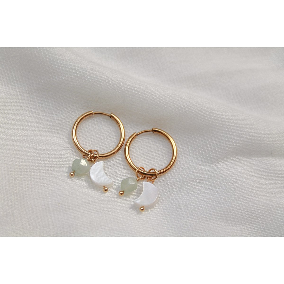 Øreringe Shell Moon & Aventurine - Guld