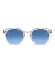 Stylish sunglasses with a round frame in a transparent crystal color. Features blue gradient lenses that provide UV protection and a modern, trendy look.