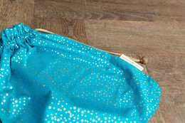 Stoffen cadeauzakjes met dubbel trekkoord - Luxe gouden collectie - turkoois / confetti